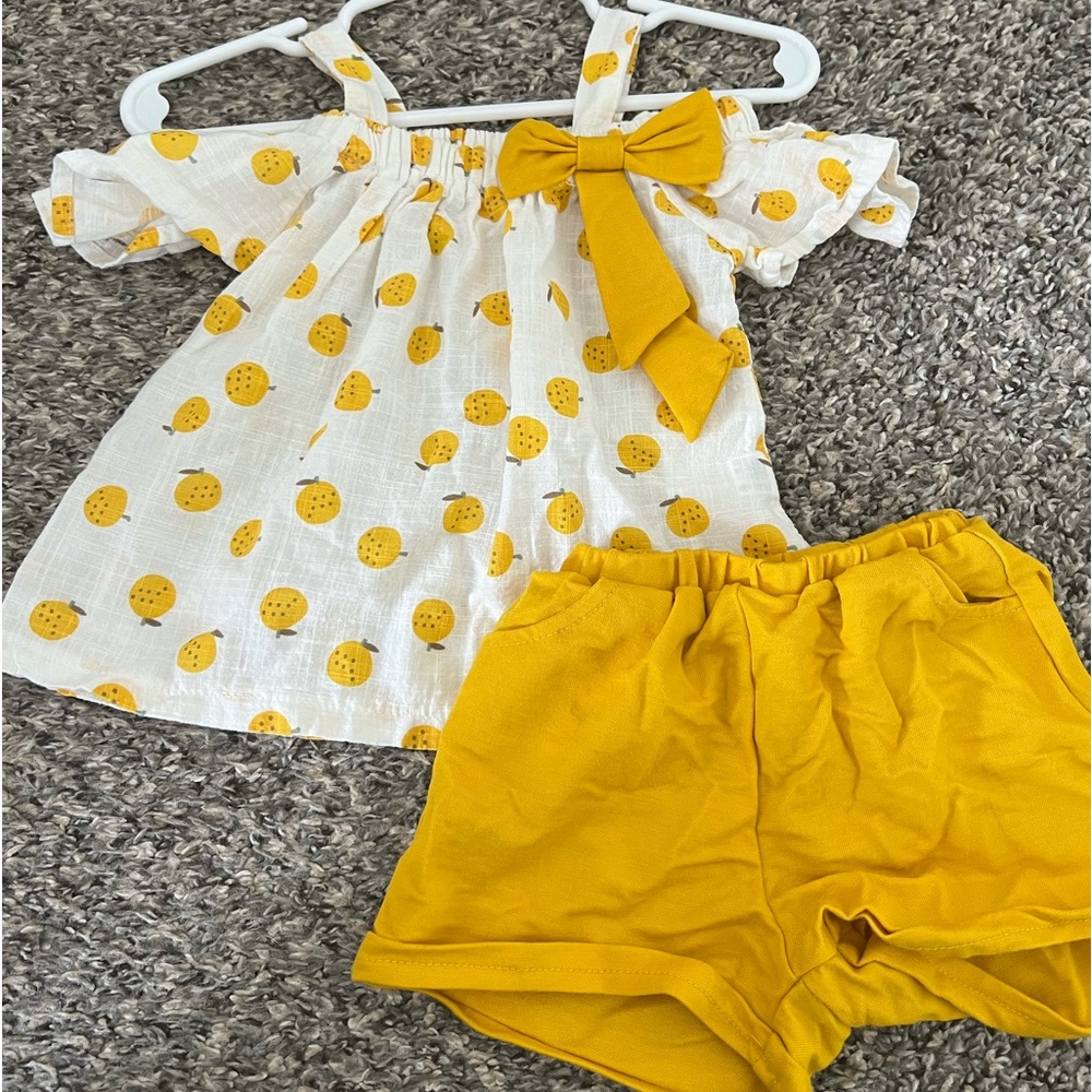 💓 MUST GO FALL FINAL SALE 💓 EUC boutique lemon linen outfit size 70 (6-9 months)